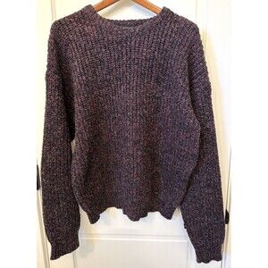 Peter England Fisherman Wool Blend Chunky Knit Men Crewneck Sweater M Black Pink